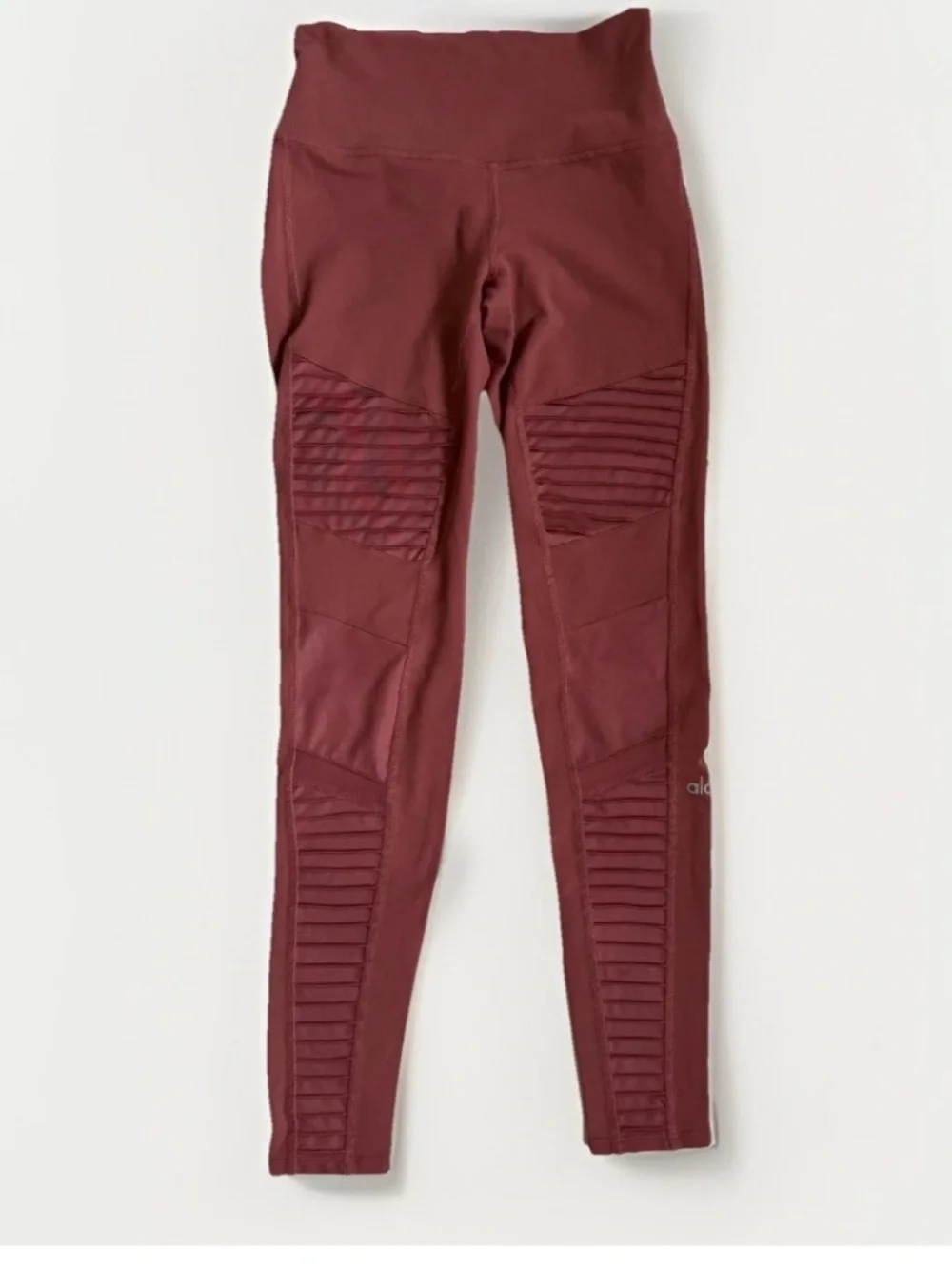 ALO Yoga Moto High Waist Ribbed Mesh Panel Leggings Cherry Sz Small Yoga Gym